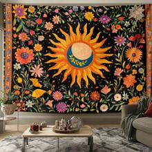 1 pezzo Arazzo in poliestere colorato con sole e fiori, opera d'arte da parete decorativa di stile bohémien, ideale per decorare il soggiorno, la camera da letto, lo studio di yoga e lo spazio di meditazione, un'idea regalo unica per gli amanti della natura