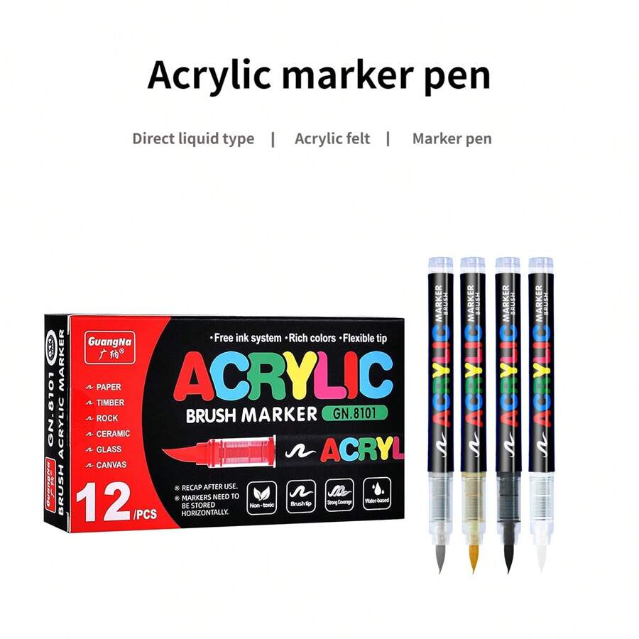 12 Stücke/Set Acrylfarb-Marker, Optionen Weiß/Gold/Schwarz/Silber, hochdeckende metallische Farben, permanente Marker, Zeichen- und DIY-Werkzeuge