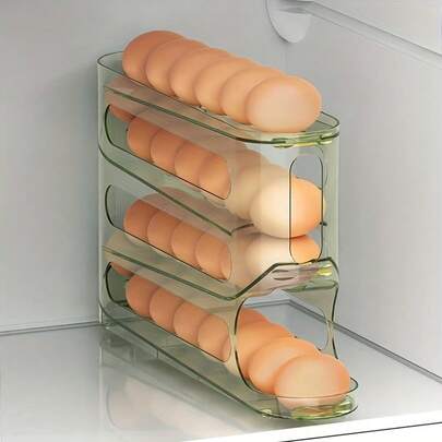 四层透明滑动式鸡蛋收纳盒，大容量可容纳约30枚鸡蛋，适用于冰箱侧门存放，多种颜色可选。