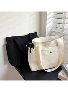 1 pièce/2 pièces Grand sac fourre-tout en canevas, sac à bandoulière avec plusieurs poches, sac de course réutilisable, facile à transporter avec une poignée confortable, pour un usage quotidien et comme cadeau. Sac à main portable pour l'école, le travail et les courses