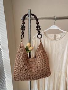 New Simple Handmade Woven Straw Shoulder Bag For Women