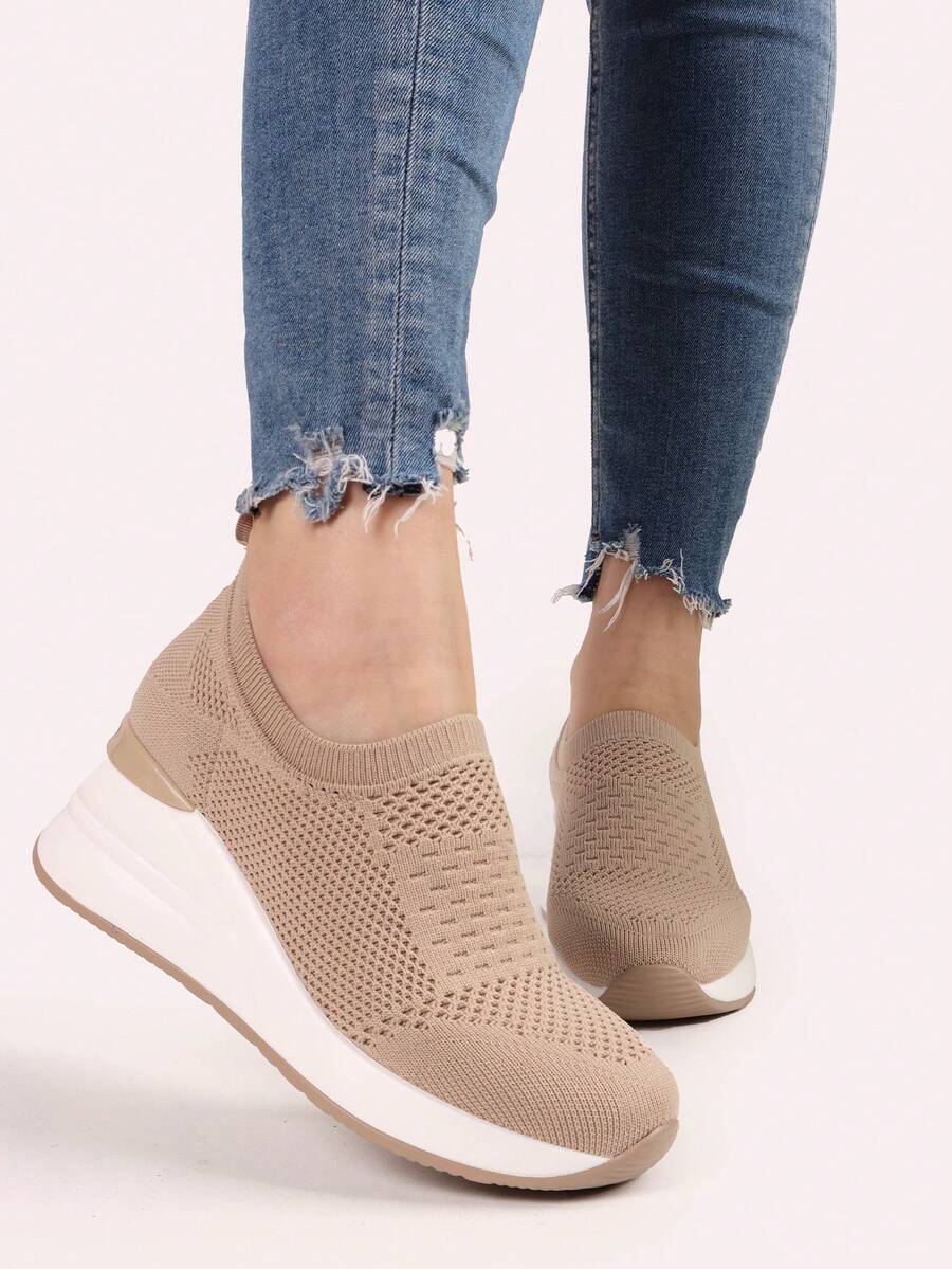 SCARPA DONNA IN PELLE SINTETICA E TOMAIA A CALZA CON SUOLA ALTA 6.5CM - Beige - View 1