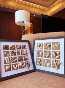 1pc DIY Shell Photo Frame, Handmade For Parents-Child, Couples, Peach Wood Color Frame
