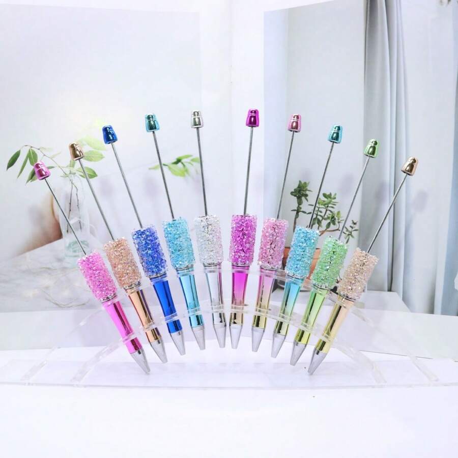 10pcs Handmade Gradient Color UV Plated Pearl DIY Beads Pen Craft Material Kit, Creative Gift For Holidays