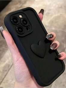 新款柔软TPU防震手机壳，3D爱心设计 - 兼容 16/15/14/13/12/11/XS/XR，兼容Galaxy系列，兼容Redmi，兼容OPPO - 糖果色硅胶保护套，国际版，非国内版 - 黑色 - 查看 1