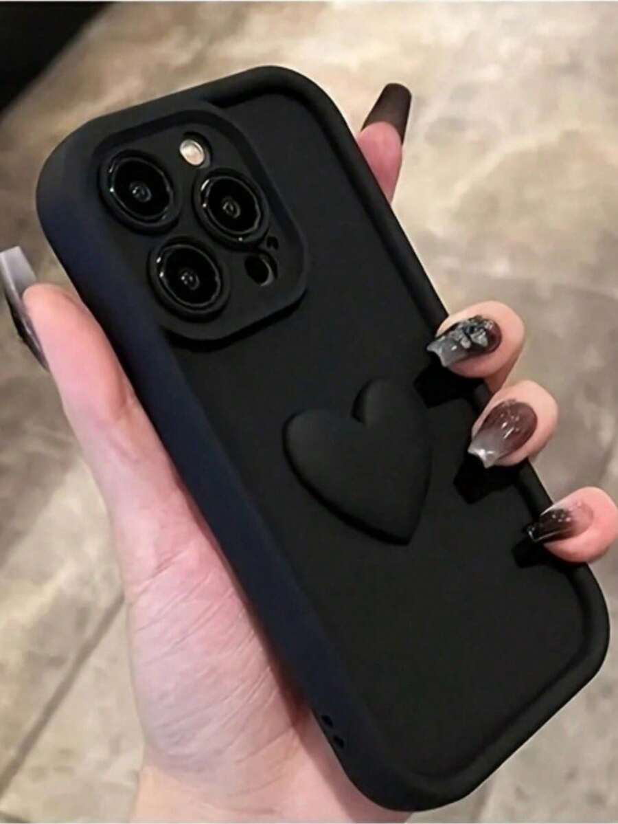 新款柔软TPU防震手机壳,3D爱心设计 - 兼容 16/15/14/13/12/11/XS/XR,兼容Galaxy系列,兼容Redmi,兼容OPPO - 糖果色硅胶保护套,国际版,非国内版 - 黑色 - 查看 1