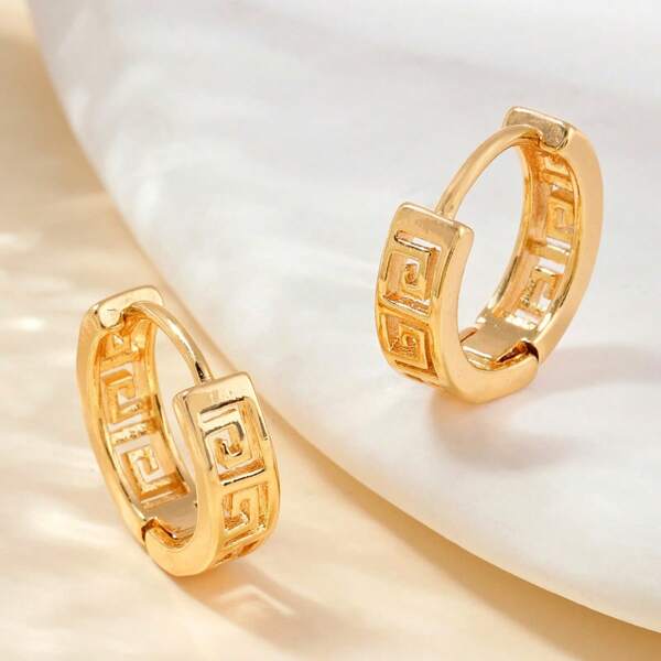 2pcs Fashionable Copper-Gold Spiral Hollow Geometric Hoop Earrings, For Men And Women, Suitable For Party And Everyday Wear