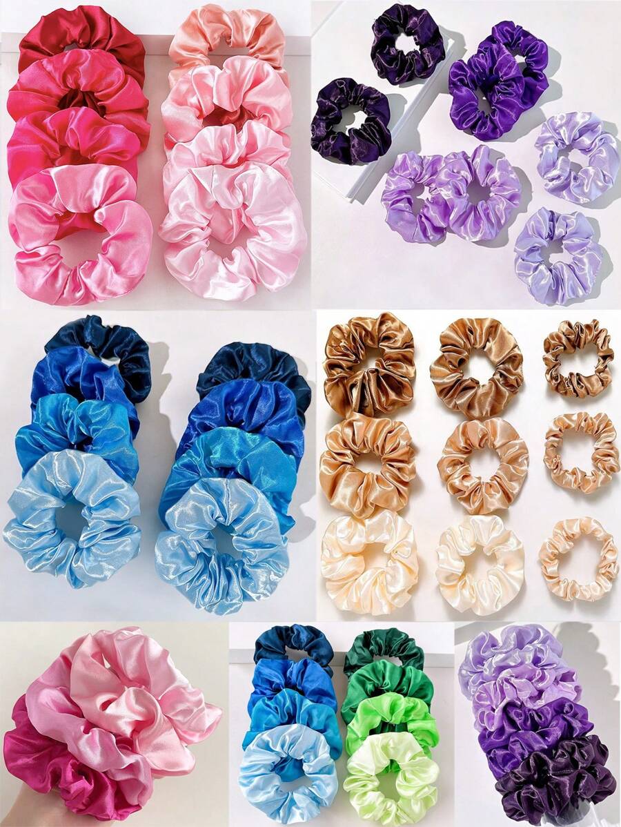 6/8/24 pièces Élastiques à cheveux très élastiques, satin doux et lisse. Les élastiques n'abîment pas les cheveux. Différents styles et couleurs disponibles, convient à tous les âges