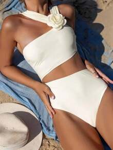 Traje de baño de una pieza con flor 3D de un hombro, traje de baño Monokini con aros push-up huecos, traje de baño de playa de verano 2025