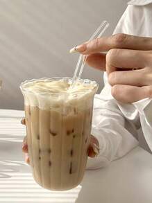 1 Coffee Shop Niche Retro Vertical Patterned Transparent Glass Water Cup Iced Latte Coffee Cup High Borosilicate Glass Single-Layer