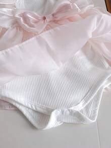 2pcs/Set Baby Girls Fashionable Princess Tulle Sleeveless Bodysuit And Headband Set, Suitable For Summer