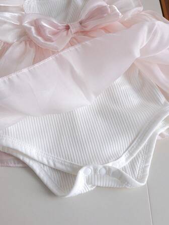 2件套女婴时尚公主风薄纱无袖连体衣和发带套装，适合夏季