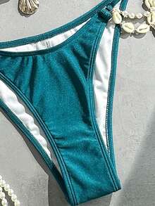 Bikinx Set de bikini cu cupă triunghiulară de vară pentru femei. Set de costum de baie pentru plajă - Verde albastrui - Vizualizare 3
