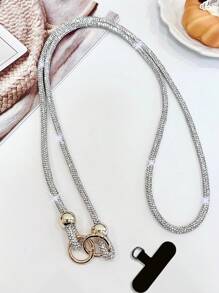1pc Luxury Crystal Studded Lanyard, Long Crossbody Phone Strap, One Shoulder Or Backpack Decor Chain, Comes With Spacer