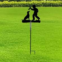 5ml Boy Playing With Dog Rain Gauge, Precise Measurement Lawn Garden Yard Decoration Weather Station Tool