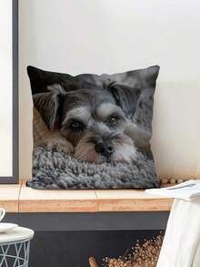 1pc Modern Mini Schnauzer Dog Pattern Pillow Case, 18" X 18", Machine Washable, Single-Sided Print, Zipper Closure Polyester Pillowcase, Suitable For Sofa And Bedroom Decor, Fits All Room Types (Pillow Insert Not Included) - Grey - View 4
