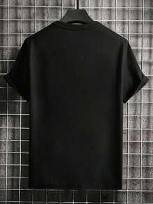 Camiseta de Verano para Hombre con Estampado de Letras, Cuello Redondo, Casual y de Viaje - Negro - Ver 6