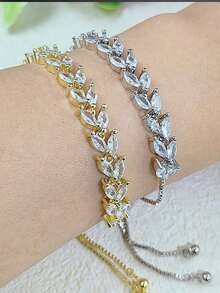 1 Pc Fashionable Cubic Zirconia Chain Bracelet For Women, Gold, Suitable For Daily Wear, Parties And Holidays - Gold - View 3