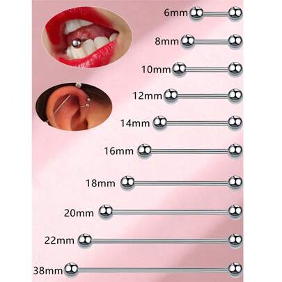 10 Stücke einfache Zungenringe aus Edelstahl, Barbell und Kugelohrringe, geeignet für den täglichen Gebrauch von Frauen und Männern