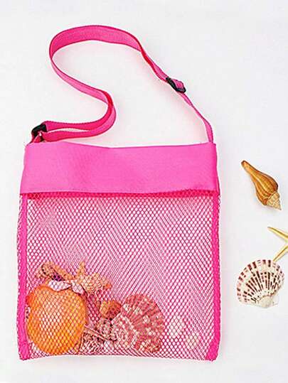 1pc Adjustable Strap Mesh Beach Bag - Polyester Shell Collecting Bag For Collecting Seashells Etc. - Ideal For Beach Trips, Outdoor Activities, Outdoor Gear | Mesh Material, Beach Accessories