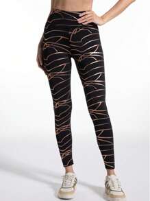 High Waist Lift Butt Gold Foil Casual Sports Leggings