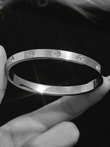 1pc Stainless Steel Bracelet Men And Women's Four Seasons Personalized Design Heart Zirconia Bracelet Jewelry Accessories Gifts, Jewelry Gold Jewelry Jewelry Women Bracelets Accessories Women Stainless Steel Jewelry Bracelets For Women