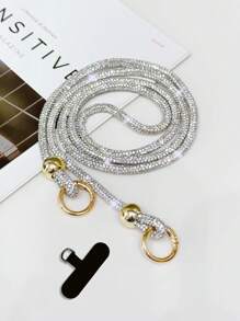 1pc Luxury Crystal Studded Lanyard, Long Crossbody Phone Strap, One Shoulder Or Backpack Decor Chain, Comes With Spacer