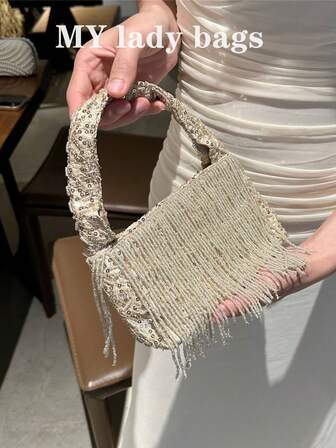 女士亮片刺绣晚宴手提包，优雅手拿包，适合婚礼、舞会、鸡尾酒会