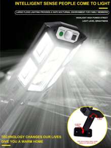 1 Peça Luminária de Parede LED com Sensor de Movimento Alimentada por Energia Solar, Prova d'água IP65, 3 Modos de Iluminação, Controle Remoto, Ângulo Ajustável, Lâmpada de Segurança Plástica para Jardim, Área Externa, Caminho, Entrada