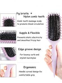 1 Ergonomic Double-Brush Curling Comb With Air Cushion Design - ABS Handle Suitable For Dry And Wet Hair Styling, Untangling, Scalp Massage, An Essential Home Travel Tool For All Hair Types - Multicolor - View 7