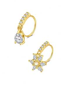 AVYRING 2 Peças 20g Brinco de Nariz Pendente em Formato de L Pendente para Mulheres, Brinco de Nariz de Aço Inoxidável com Flor de Zircônia Cúbica, Argola de Nariz Pendente, Joia de Piercing de Nariz