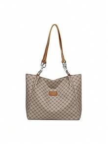 百搭时尚几何图案单肩托特包，适合休闲和通勤 - 灰色 - 查看 4