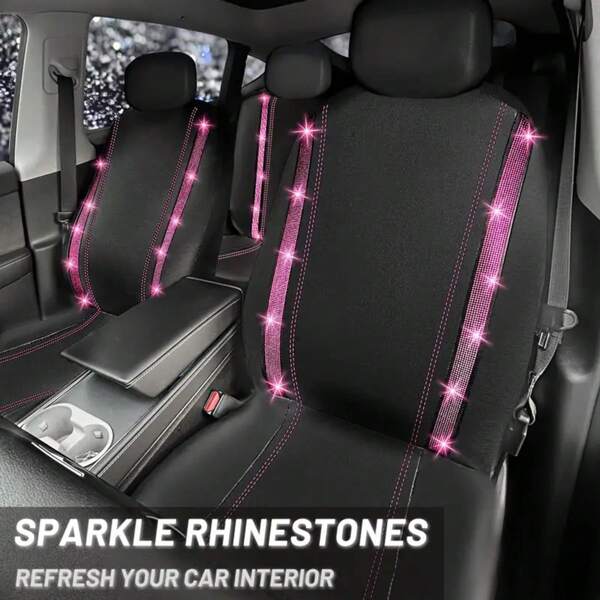 9-teiliges universell passende Auto Sitzbezug Set, Auto Sitzbezug Komplett-Set, Auto Sitzbezug aus Diamant-Leder mit Glitzer, Universal Glitzer Kristall Streifen für Frauen und Mädchen, Universell passende Stoff Vordersitzbezüge für Auto, SUV, Limousine, Van, kompatibel mit Airbags, 9 Teile enthalten: 2 Vordersitzbezüge, 1 Rückenlehnen-Bezug, 1 Rücksitzbezug und 5 Kopfstützenbezüge. 4 Teile enthalten: 2 Vordersitzbezüge und 2 Kopfstützenbezüge