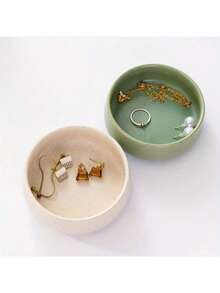 1pc Round Ceramic Jewelry Tray - Multipurpose Tabletop Dish For Rings, Earrings,Decorative Accessory Organizer Plate Back To School - Multicolor - View 1