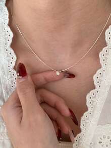 1pc Fashionable Pentagram Pendant Necklace, Suitable For Women To Wear Everyday - Silver - View 3