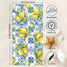 1 pieza Toalla de playa de microfibra ultra suave con estampado de limón - Absorbente, secado rápido, adecuada para nadar, acampar, bañarse y decoración del hogar, esenciales de viaje, accesorios de viaje, artículos esenciales de playa