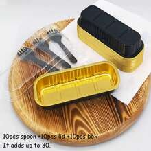 10 套（10 把勺子 +10 把盖子 +10 把盒子，加起来 30 件）迷你面包盘带盖和勺子矩形铝箔烤盘迷你芝士蛋糕容器，多功能大容量糕点盒，适用于烧烤、奶酪、红薯、寿司、甜点 - 非常适合家庭、餐厅、厨房、派对、婚礼、毕业典礼、圣诞节、万圣节、复活节、感恩节、情人节、