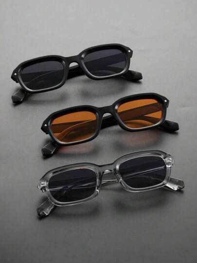 1 pieza Gafas de montura de plástico con patrón geométrico para hombre, adecuadas para la vida diaria, campamento, vacaciones, conducción, accesorios de playa, que combinan con suéteres, chaquetas, sudaderas, pantalones de cuero y pantalones cargo