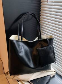 1 حقيبة كتف للنساء، حقيبة مركبة مع جيب داخلي، مناسبة للسيدات وسيدات الأعمال والموظفات، للعمل والانتقال واليوم الدراسي والإجازات، مصنوعة من نسيج بملمس، لون أحادي بسيط، سعة تخزين كبيرة، مصنوعة من مادة البولي يوريثان مناسبة للتسوق مع الأصدقاء والتنزه