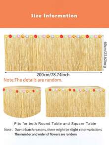 3pcs/1pc-Straw Yellow Luau Grass Table Skirt,Hawaiian Party Table Skirt,Natural Hawaiian Luau Straw Table Skirta, Natural With Hibiscus Flowers Hawaiian Luau Tropical Party Decor ,Hawaiian Table Skirt For Tropical Hawaiian Luau Costume Party Decorations, Mother's Day Graduation. - Straw - View 6
