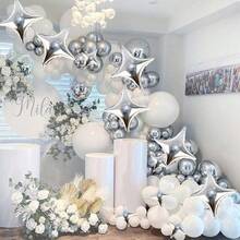 50 sztuk 10-calowych srebrnych czteroramiennych balonów foliowych w kształcie gwiazdy, odpowiednich na przyjęcia urodzinowe, zaręczyny par, śluby, rocznice, dzień matki, dzień ojca, ukończenie szkoły, przyjęcia dla samotnych kobiet, dekoracje balonowe na spotkania przyjaciół