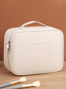 Large Capacity Spacious Double Layer Cosmetic Bag, PU Leather Waterproof Cosmetic Bag, Cosmetic Storage Bag, Lightweight Toiletries Cosmetic Bag, Large Capacity Toiletries Bag With Dividers, Cosmetic Travel Bag, Multifunctional Travel Storage Bag