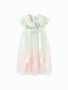 Balabala 2026 Summer Tween Girl Butterfly Embroidered Hanfu Cheongsam Dress - Green and Red Tones - View 4