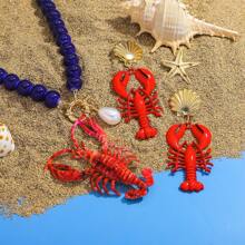 3-Piece Set Cute Seaworld Style Lobster Beaded Necklace Earrings Set, Fashion Seaside Creature Pendant Necklace Earrings, Suitable For Summer Holiday Wear, Adjustable Necklace For Women's Daily Beach Vacation Accessory (Handmade, Color & Design May Vary Slightly)