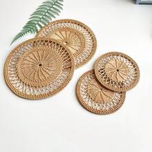 1 件手工编织藤条杯垫 - 耐热防滑饮料垫 | 适用于厨房和餐厅装饰 | 高品质桌面保护垫 | 适用于茶和其他用途