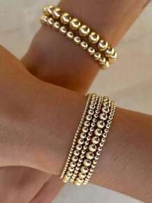 12/8/7/5/4pcs Set Beaded Chunky Faux Pearl Geometric, Round Bead, Square Flower, Heart, Rhinestone Sparkling Stretch Bracelet, Fashion Chic Elegant Retro Design, Suitable For Holiday, Party, Dating, Gift, Daily Wear