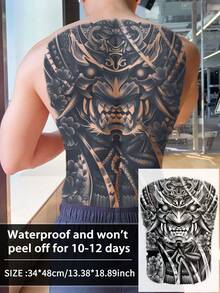 1 件西式背部临时纹身半永久防水防汗持续 1-2 周逼真草本汁不反光防摩擦仿黑色假纹身男士背部纹身贴纸现代人体艺术