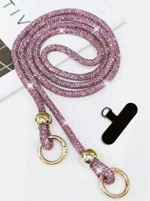 1pc Luxury Crystal Studded Lanyard, Long Crossbody Phone Strap, One Shoulder Or Backpack Decor Chain, Comes With Spacer