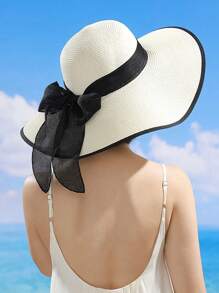Chapeau de soleil à large bord pour femmes, chapeau de paille décontracté de plage pour les vacances, mode