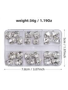 Set 24 Buah Rhinestone Kuku Berbagai Bentuk, Desain Berkilau untuk Dekorasi Kuku Tempel DIY - Putih - View 5